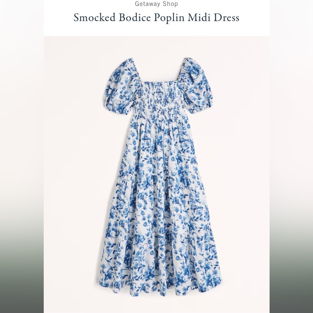 Smocked Bodice Poplin Midi Dress